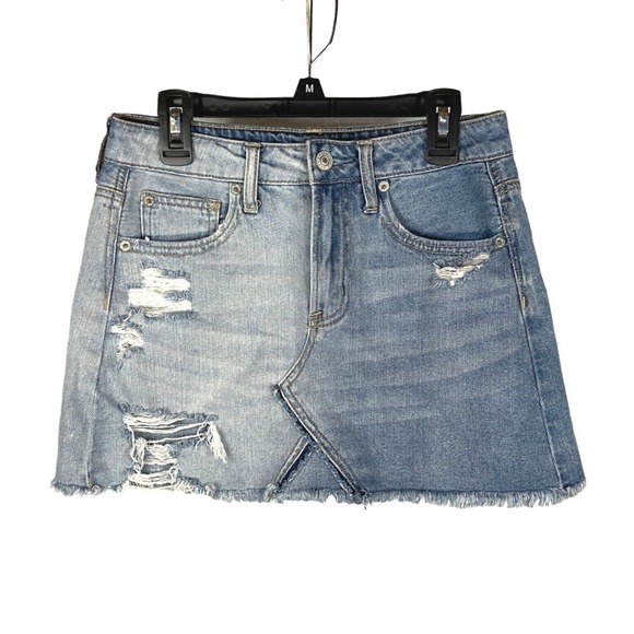 American Eagle Size 0 Short Hi-Rise Festival Mini Skirt Light Distressed Denim - Picture 1 of 6